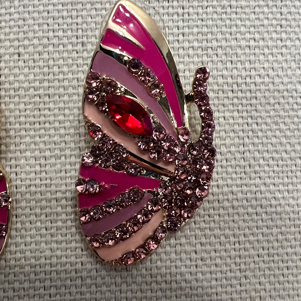 JTV Pink Butterfly Wing Crystal Stud Earrings - Women's Jewelry - Picture 3 of 6